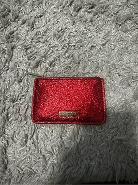 Red Glitter Zip Card Wallet - jimmy choo